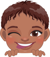 Cute Peekaboo Little Black Boy or American African Kid Peeking Boy Cartoon Design