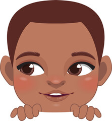Cute Peekaboo Little Black Boy or American African Kid Peeking Boy Cartoon Design