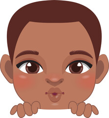 Cute Peekaboo Little Black Boy or American African Kid Peeking Boy Cartoon Design