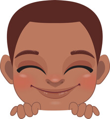 Cute Peekaboo Little Black Boy or American African Kid Peeking Boy Cartoon Design