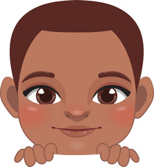 Cute Peekaboo Little Black Boy or American African Kid Peeking Boy Cartoon Design