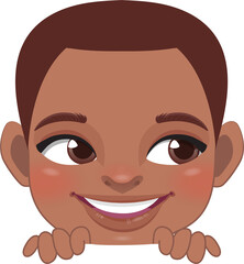 Obraz premium Cute Peekaboo Little Black Boy or American African Kid Peeking Boy Cartoon Design