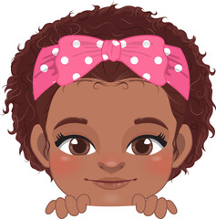 Cute Peekaboo Little Black Girl or American African Kid Peeking Girl Cartoon Design
