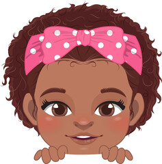 Cute Peekaboo Little Black Girl or American African Kid Peeking Girl Cartoon Design