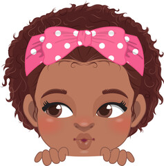Cute Peekaboo Little Black Girl or American African Kid Peeking Girl Cartoon Design