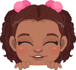 Cute Peekaboo Little Black Girl or American African Kid Peeking Girl Cartoon Design