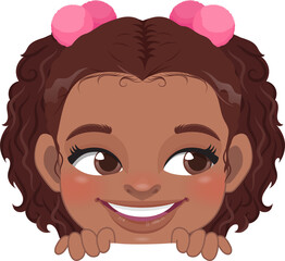 Cute Peekaboo Little Black Girl or American African Kid Peeking Girl Cartoon Design
