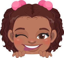 Cute Peekaboo Little Black Girl or American African Kid Peeking Girl Cartoon Design