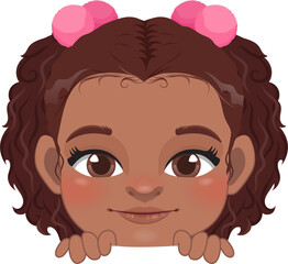 Cute Peekaboo Little Black Girl or American African Kid Peeking Girl Cartoon Design