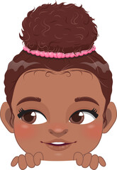 Cute Peekaboo Little Black Girl or American African Kid Peeking Girl Cartoon Design
