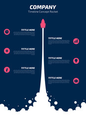 Rocket Design Suitable For Marketing Presentation, Business Success. Infographic Timeline Roadmap Company Concept 