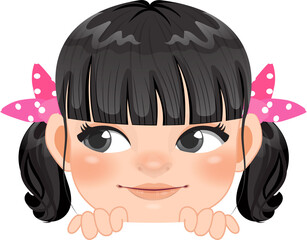 Cute Peekaboo Little Girl or Kid Peeking Girl Cartoon Character