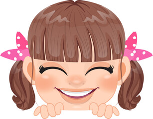 Cute Peekaboo Little Girl or Kid Peeking Girl Cartoon Character