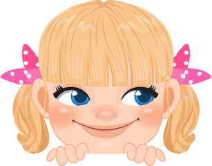 Cute Peekaboo Little Girl or Kid Peeking Girl Cartoon Character