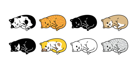 cat vector kitten icon calico sleeping character cartoon pet breed logo stamp tattoo symbol doodle animal illustration isolated design © CNuisin