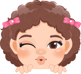 Cute Peekaboo Little Girl or Kid Peeking Girl Cartoon Character
