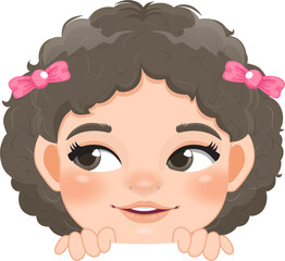 Cute Peekaboo Little Girl or Kid Peeking Girl Cartoon Character