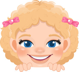 Cute Peekaboo Little Girl or Kid Peeking Girl Cartoon Character