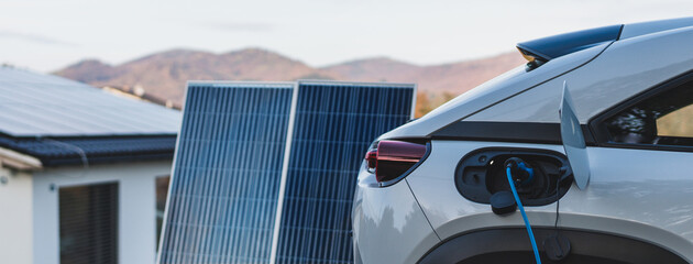 Charging an electric car from home photovoltaics power station ,sustainable and economic...