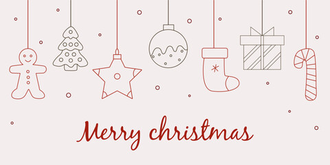 Christmas ornaments, Christmas ball decorations, hanging ornaments set.
Christmas balls icons set. Line art. Flat vector. Linear black christmas balls icons isolated on white background.