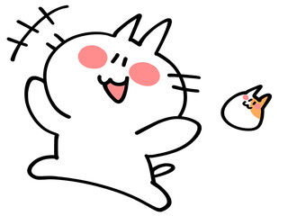 元気にジャンプするにゃんことハムスターのイラスト素材