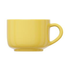 Yellow mug. 3D rendering. PNG icon on transparent background.