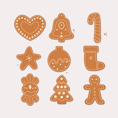 Cartoon Christmas Cookies Icon Set Holiday Concept Element Flat Design Style Include of Star and Tree. illustration of Icons