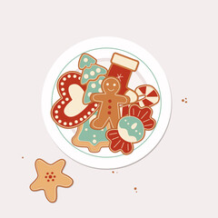 Cartoon Christmas Cookies Icon Set Holiday Concept Element Flat Design Style Include of Star and Tree. illustration of Icons