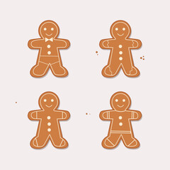 Gingerbread man collection. Christmas icon. Holiday winter symbols. Festive treats. New year cookies, sweets. Vector illustration.