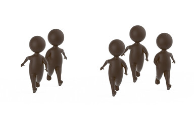 3d brown characters runners , race in white isolated background