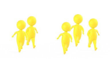 3d yellow characters runners , race in white isolated background