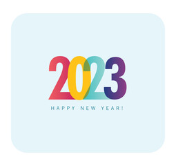 New year 2023 colorful announcement post template on cyan background. happy new year 2023. 2023 Happy New Year logo text design for social media post.  Minimalistic new year trendy background.