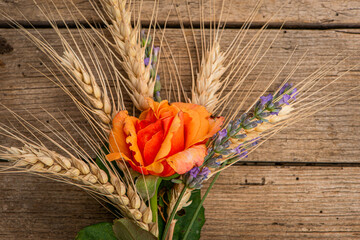 Rose with wheat and lavender
