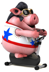 Fun 3D cartoon illustration of a pig rocker