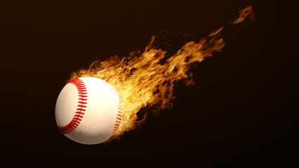 Animated baseball on Fire Burning rotating baseball bright flamy symbol on the black background 3D rendering