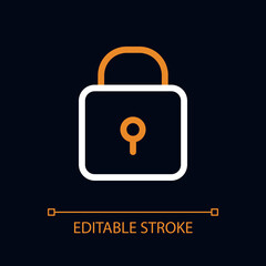 Padlock pixel perfect color linear ui icon for dark theme. Closed access to sensitive data. Outline isolated user interface pictogram. GUI, UX design for night mode. Editable stroke. Arial font used