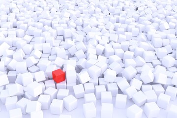Red cube on the background of white business concept group leader 3D illustration