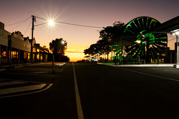 Dawn in the town of Hughenden, Queensland, Australia, looking along Brodie Street.