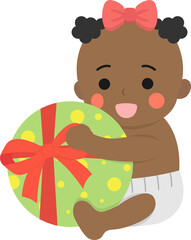 Happy cute baby or toddler with gift box, christmas or birthday, gift giving, ethnicity and dark skin tone