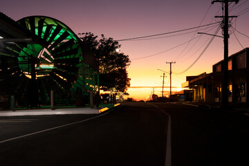 Dawn in the town of Hughenden, Queensland, Australia, looking along Brodie Street.