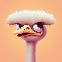 Illustration of a close-up of a fluffy 3d  ostrich with big eyes - obrazy, fototapety, plakaty