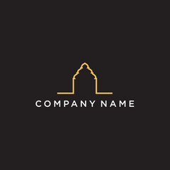 taj mahal logo outline islamic muslim designs, simple premiume vector template design on gold colour 