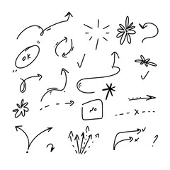 Isolated vector hand drawn arrows set on a white background.