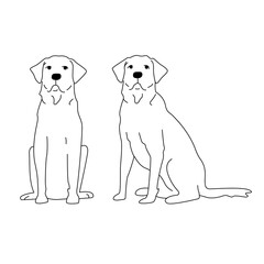 Labrador dog silhouette illustration. Sits. Set full face and profile. Line