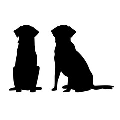 Labrador dog silhouette illustration. Sits. Set full face and profile. 
