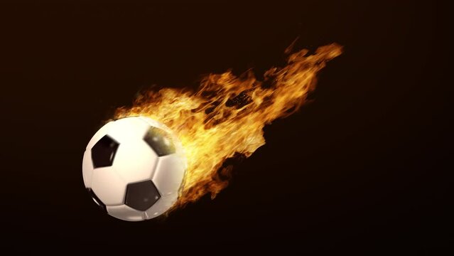 Animated soccer Ball on Fire Burning rotating soccer ball bright flamy symbol on the black background 3D rendering