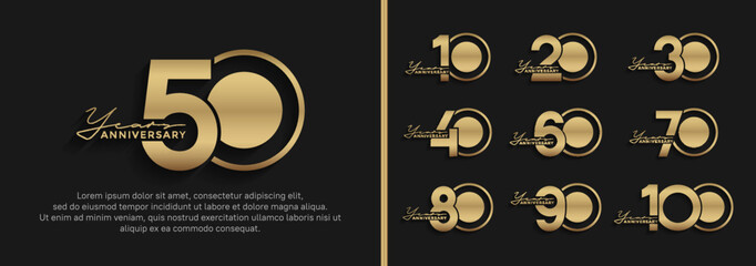 set of anniversary logo style golden color on black background for celebration