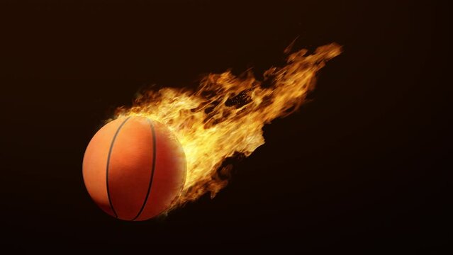 Animated basketball on Fire Burning rotating basketball bright flamy symbol on the black background 3D rendering