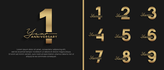 set of anniversary logo style golden color on black background for celebration
