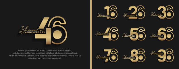 set of anniversary logo style golden color on black background for celebration